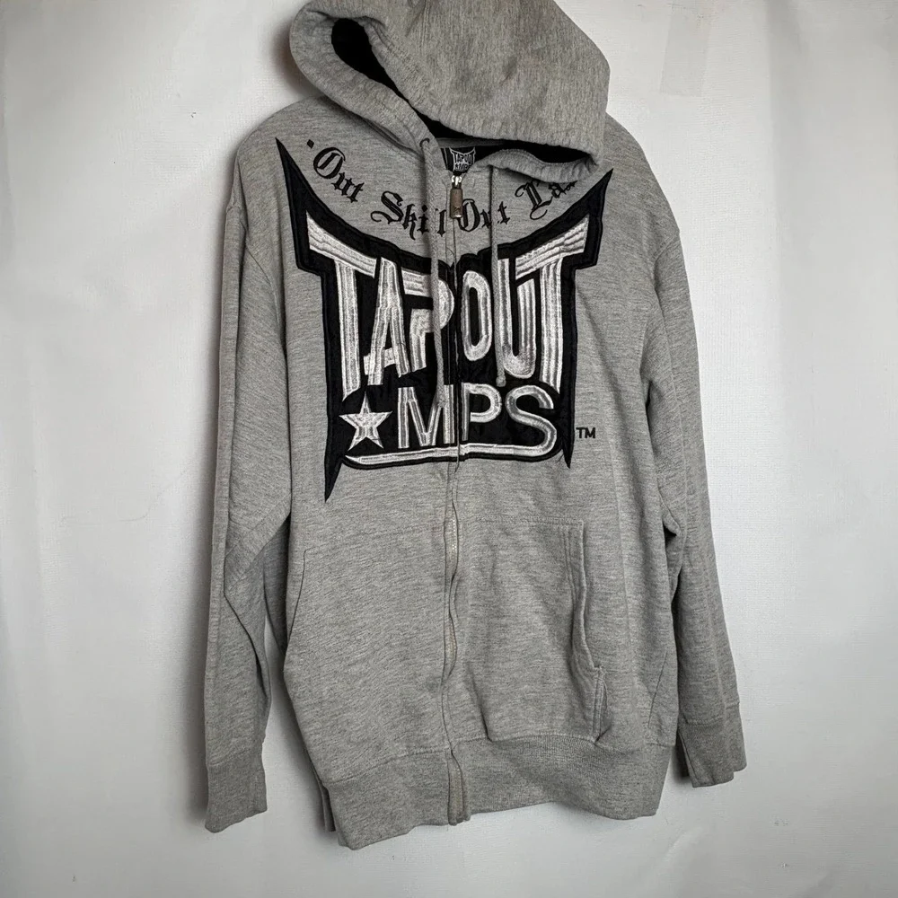 Tapout MPS Mens XXL Gray Full Zip Hoodie Out‎ Skill Out Last Embroidered MMA Y2K